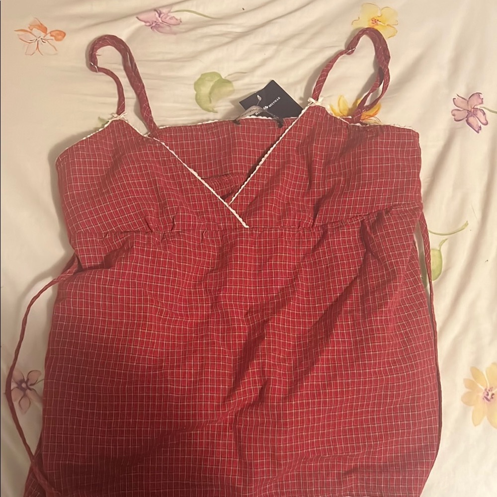 NWT brandy melville red plaid edith tank top